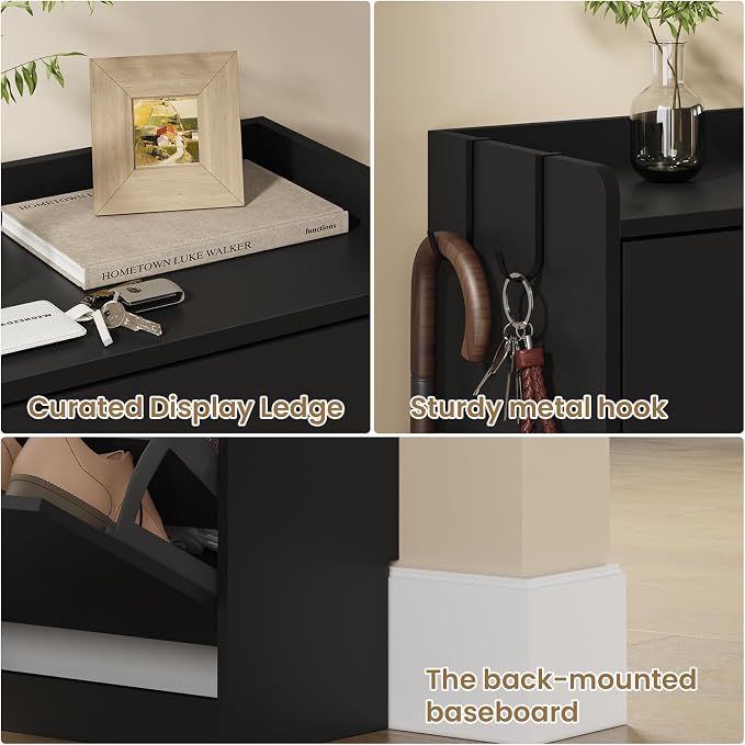 Shoe Cabinet Organizer with 3 Flip Drawers,Narrow Shoe Rack 23.6" W White | Freestanding shoe storage cabinet for entryway,foyer and hallway,slim design and space-saving flip drawers