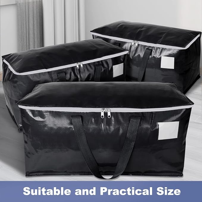 StorageRight Heavy Duty Moving Boxes-Moving Bags with Zipper, Reinforced Handles and Tag Pocket-Collapsible Moving Supplies-Totes for Storage Great for moving, Storage and Travel 93L(Black-8 Pack)