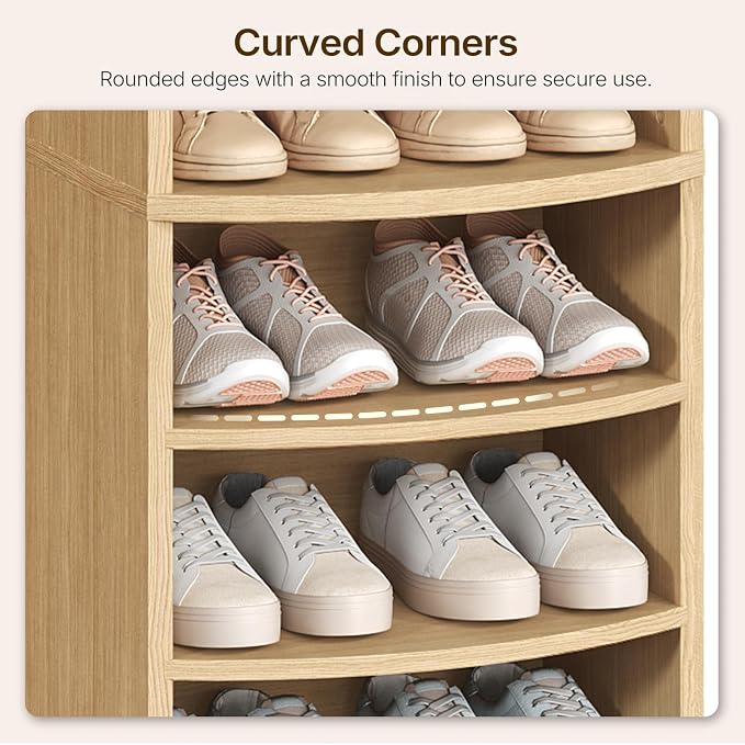 9-Tier Tall Shoe Rack, Wooden Shoe Storage Organizer, Narrow Shoe Cabinet with Removable Shelves for Small Spaces, Holds 18 Pairs of Shoes, for Entrance, Hallway, Natural SS22NL