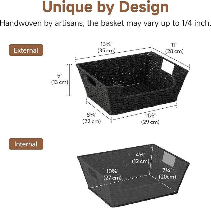 Storageworks Pantry Baskets For Shelves, Snack Baskets, Black Paper Rope