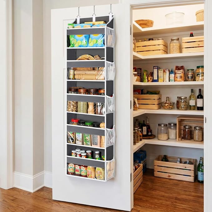 Yecaye 5 Tier Clear Over the Door Organizer Hanging, 5 Large Plastic Pockets and 10 Side Pockets Back of Door Organizer, 56lbs Weight Capacity Behind the Door Storage for Nursery, Deep Gray