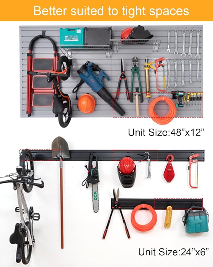 FRAYSCENT Slatwall Panels Garage Tool Organizer Wall Mount Garage Slat Wall Storage Systems, Bike Storage Rack Garage Organizers and Storage PVC Wall Panels Slat Wall Paneling