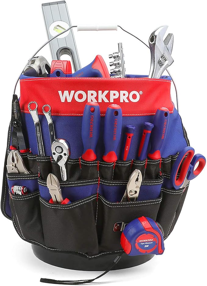 WORKPRO Bucket Tool Organizer with 51 Pockets Fits to 3.5-5 Gallon Bucket (Tools Excluded) | Perfect for Garden, Construction, Carpenter, Electrician, Welding Organize Tools