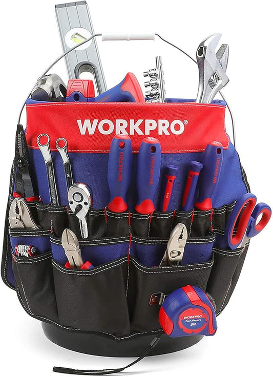WORKPRO Bucket Tool Organizer with 51 Pockets Fits to 3.5-5 Gallon Bucket (Tools Excluded) | Perfect for Garden, Construction, Carpenter, Electrician, Welding Organize Tools