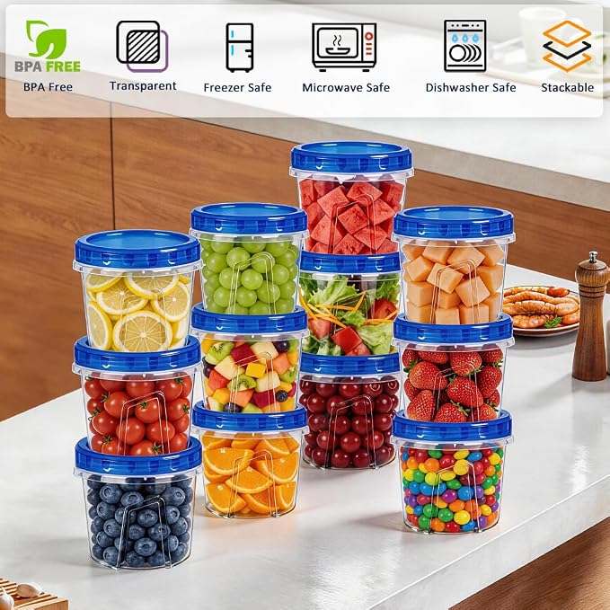 12 Pack 23.5 oz Reusable Freezer Storage Containers with Twist Top Lids Airtight, Leakproof Plastic Soup Freezer Container, Food Storage Containers for Meal Prep Leftover Fruit Microwave Freezer Safe