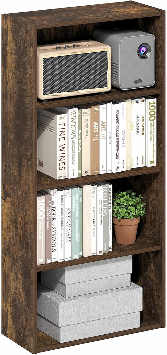 Furinno Basic Book Shelf, 4-Tier Bookcase with Open Shelf, Bookshelf, Cube Storage Organizer, 7 x 17 x 35, for Living Room, Bedroom, Home Office, Amber Pine