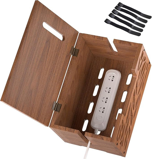 Wooden Cable Management Box, Large Cord Hider Box, Cord Box | Cable Organizer Box for Power Strips, Electrical Cords, Desk & Floor Cables Suitable for Home & Office