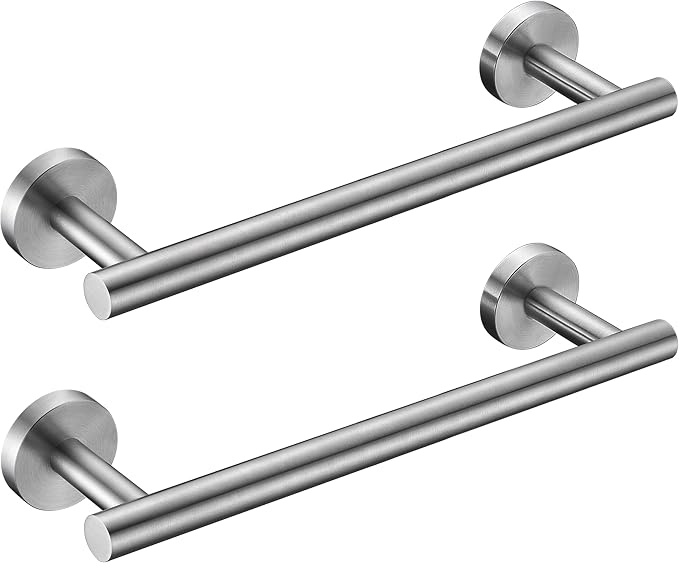 Nolimas 12 Inch Bath Hand Towel Bar SUS 304 Stainless Steel Towel Rod Rack Holder Round Wall Mounted Suit for Kitchen, Living Room&Toilet, Bathroom,Anti Rust Brushed Nickel-2 Pack