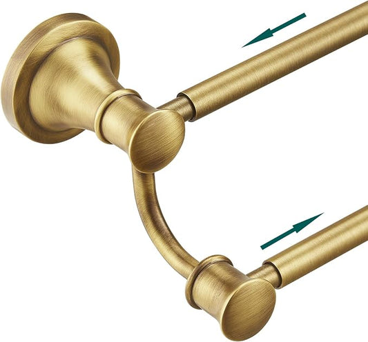 Hoimpro Adjustable Retractable 15-27 Inches Stainless Steel Bathroom Towel Bar, Bathroom Accessories Bath Hotel Double Towel Bar Rod Hanger Wall Mounted Towel Holder Towel Rack, Antique Brass
