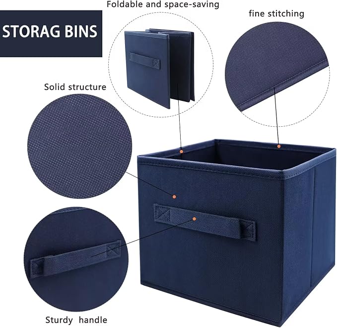 Small Storage Bins,Collapsible Fabric Storage Organizer 9.0"x7.5"x7.5",Mini Storage Box,fit for closet, living room, bookshelf, Kids clothes and toys storage and organization Blue