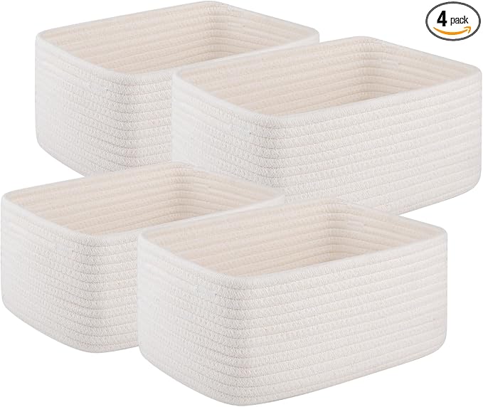 OIAHOMY 4 Pack Storage Baskets for Organizing, Small Bins for Shelves, Cute Decorative Storage Bins, Organizer Baskets for Gifts Empty, 11.8''Lx7.8''Wx4.7''H, White