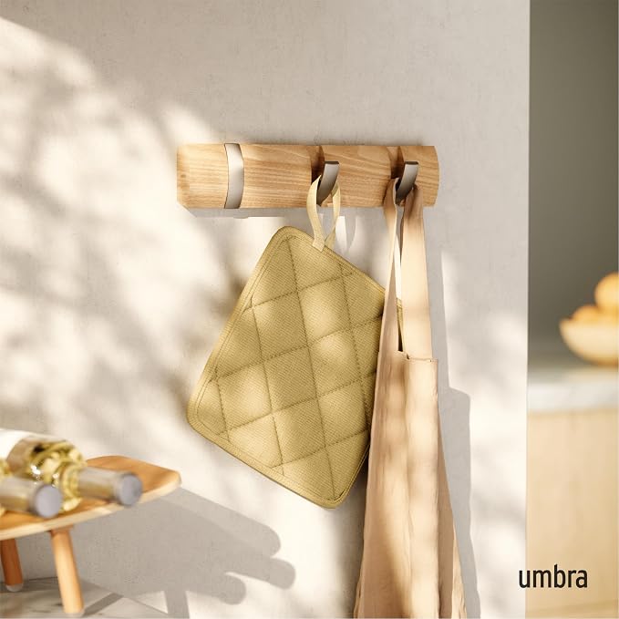 Umbra Flip Coat Rack, Wall Mount Retractable Hooks, 3-Hook, Natural/Nickel | Real wood and steel build, folds flat when not in use, holds coats bags and scarves, easy install