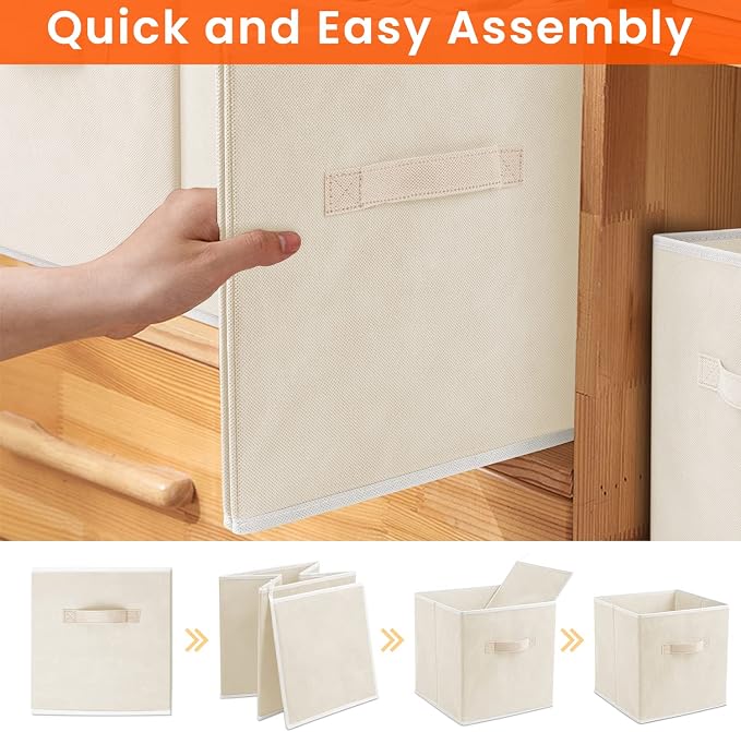 Criusia Storage Cubes - 11 Inch Heavy Duty Fabric Storage Bins for Shelves Closet Cube Organizer - 8 Pack Collapsible Cube Storage Bins Baskets for Clothes Blankets Toys - Nursery Organization (Beige)