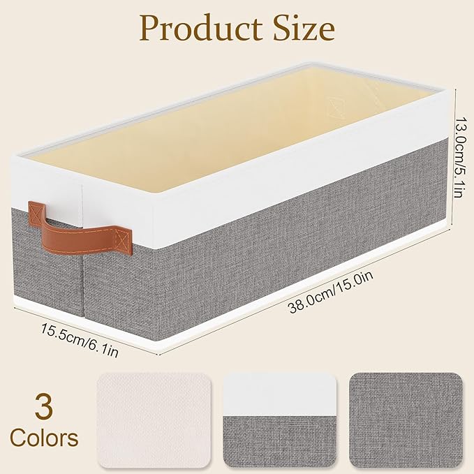 Storage Baskets Containers,White/Gray Boxes,15x6x5 In,5-Pack | Storage Basket with Double Handles,Damp-Proof PP Panel Organizer Bins,Decorative Linen Bathroom Containers
