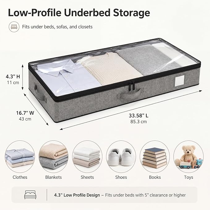 Fixwal Underbed Storage Containers 2 Pack Reinforced Under bed Organizer
