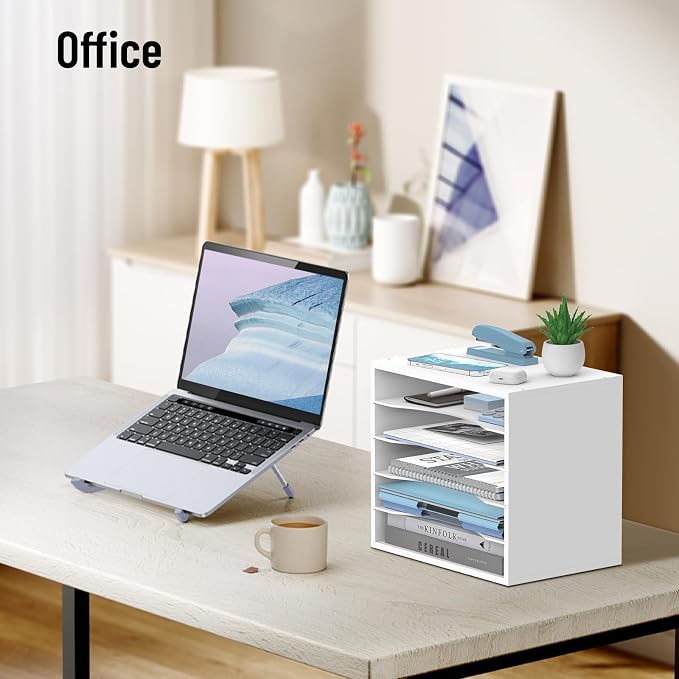 5-Tier Paper Organizer for Desk, Adjustable Mail Organizer, White | 5-Tier Paper Organizer and Mail Organizer for Desk with Adjustable Shelves for Letter Size Files Folders and Office Supplies