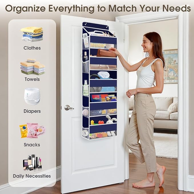 2 Pcs Over The Door Organizer Large Capacity Hanging Storage Room Organizer | 40 lb Capacity, Ultra-Sturdy, Foldable, Mesh Design with Clear Window, Space-Saving Organizer for Pantry, Nursery & Closet