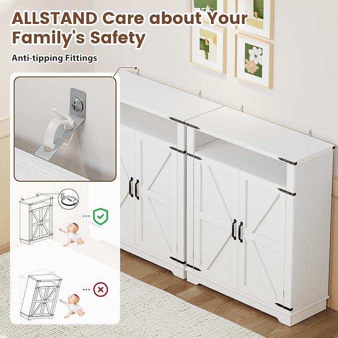 ALLSTAND 6-Tier Shoe Cabinet with Doors, Set of 2, Entryway Shoe Rack Shoe Storage Cabinet with Adjustable Shelves & Anti-tip Fitting for Entryway, Living Room, Closet (White, 4-Doors)