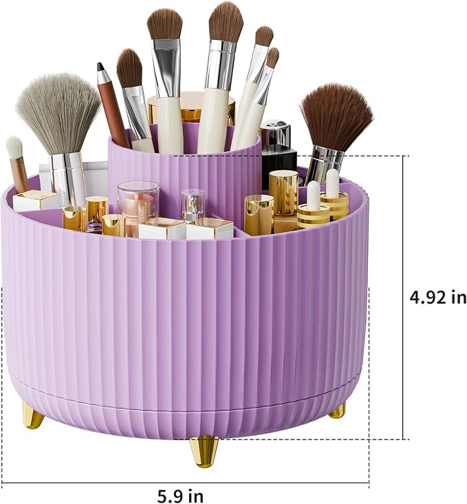 fanado 360° Rotate Makeup Brush Holder Organizer, Makeup Organizers Countertop, Makeup organization and Skincare Storage for Vanity, Desktop, Bathroom (Purple)