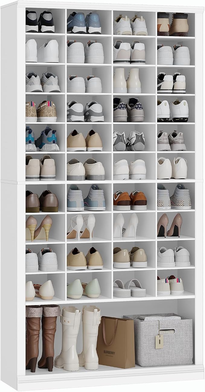 Hzuaneri 11 Tiers Shoe Storage Cabinet, Tall Shoes Cabinet with Cubby | Freestanding Wooden Shoe Organizer, 40-44 Pairs, Shoes Cubby Organizer for Entryway, Bedroom, White SR59303X