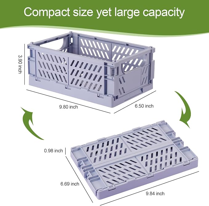 HUUSMOT 4-Pack Small Collapsible Plastic Storage Baskets, 9.8"x6.5"x3.8" | Pastel, Space-Saving, Collapsible Plastic Bins, Cute Mini Storage Crates, for Classroom, Kitchen, Office, Bedroom