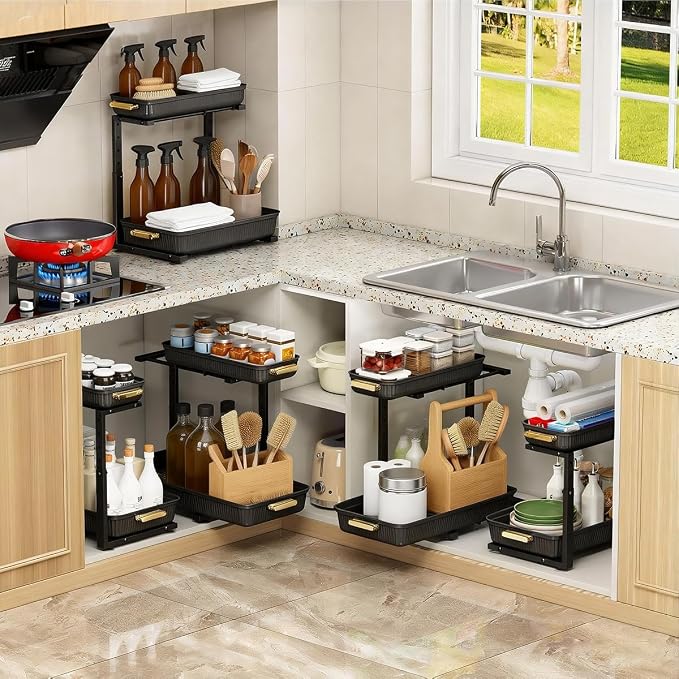 ARSTPEOE Under Sink Organizer - 2 Packs Multi-Purpose Pull-Out Storage Organizers, Slide out Pull out Cabinet Organizer Shelf, Storage for Kitchen Bathroom