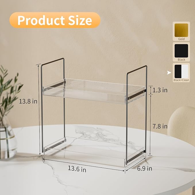 NPPLUS 2 Tier Bathroom Counter Organizer Matte Black+Clear Acrylic Vanity | Bathroom Countertop Organizer Under Sink With Acrylic Tray, Home Storage Holder For Makeup Cosmetics Perfume Spice