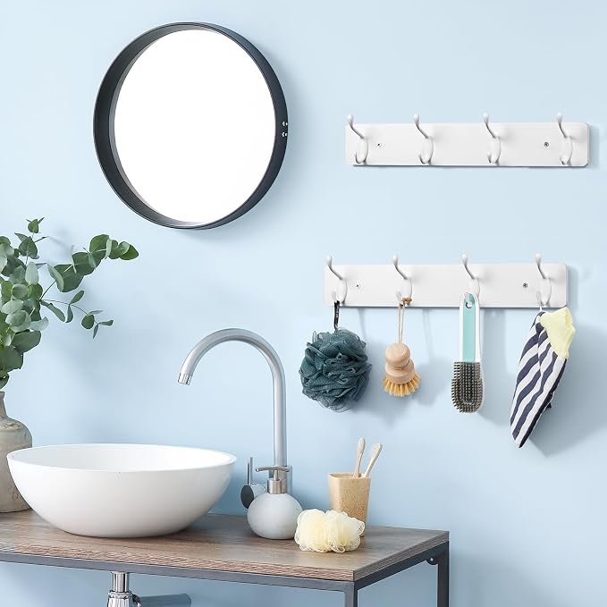 OUTNILI 2 Pack Coat Rack Wall Mount - White Coat Hooks Wall Mounted for Sunglasses Jackets Hats Purse Dog Leashes Towels - Coat Hanger for Entryway Closet Mudroom Laundry Room Bathroom
