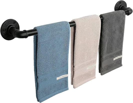 Industrial Pipe Towel Rack Towel Bar, Heavy Duty Wall Mounted Rustic Farmhouse Bath Towel Holder for Bathroom (Black, 32 inch)