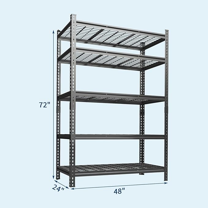 Heavy Duty Metal Storage Shelves - 5-Tier Adjustable Shelving Unit with 2500 LBS Load Capacity for Garage, Pantry, Basement, Bathroom, Laundry Room Organizer, 36" Long x 16" Wide x 72" High