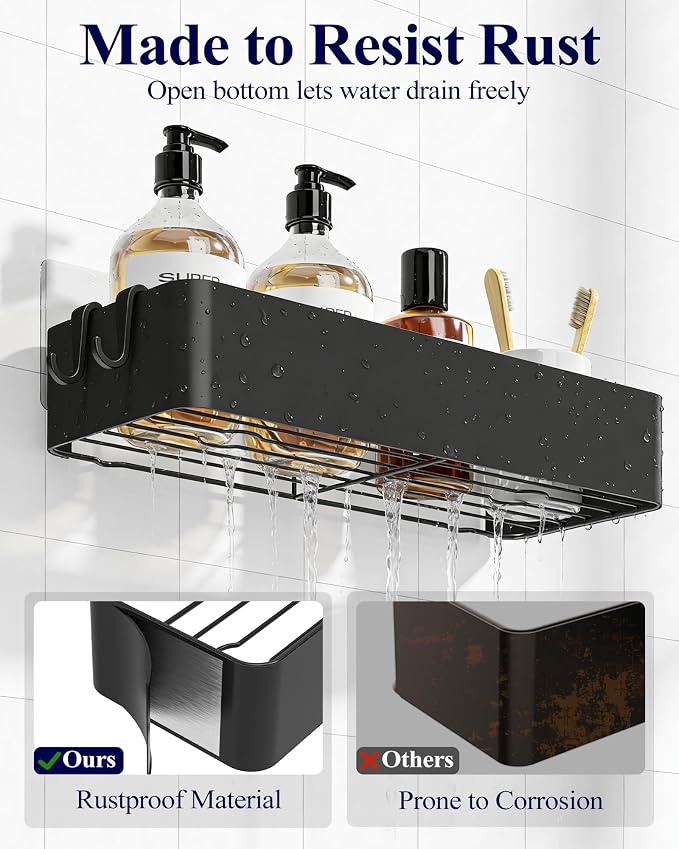 Kitsure Shower Caddy Adhesive, Stylish Shower Organizer, Large, Black | 2 Pack Shower Shelf for Inside Shower, 100% Rustproof Metal Shelves, No-Drill Bathroom Organizers and Storage
