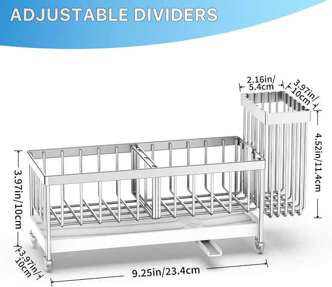 Cisily Sponge Holder for Kitchen Sink, Sink Caddy Organizer with High Brush Holder, Kitchen Countertop Organizers and Storage Essentials, Rustproof 304 Stainless Steel (Silver, 9.25″)