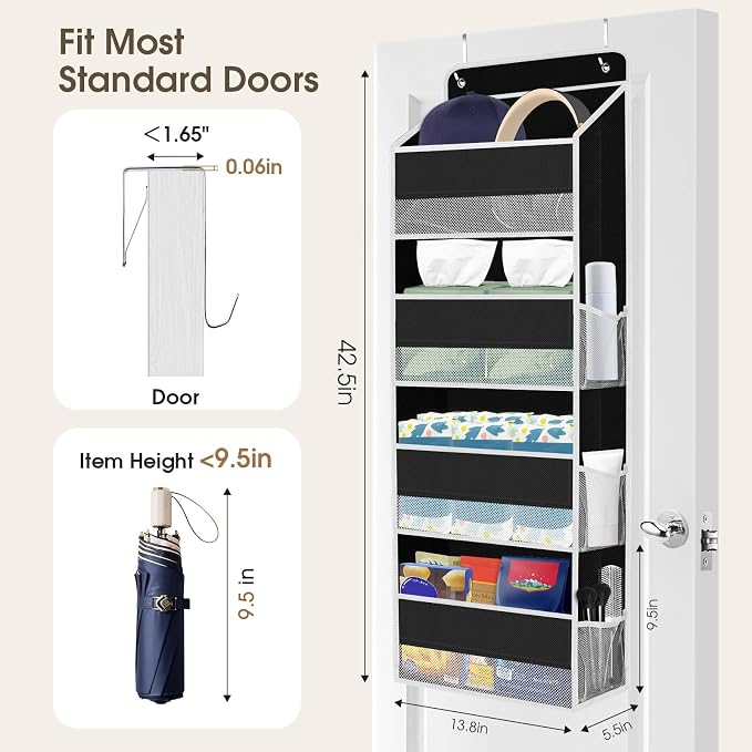 2 Pcs Over The Door Organizer Large Capacity Hanging Storage Room Organizer | 40 lb Capacity, Ultra-Sturdy, Foldable, Mesh Design with Clear Window, Space-Saving Organizer for Pantry, Nursery & Closet
