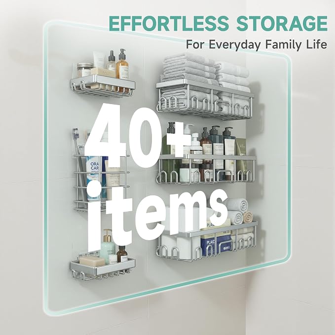 Veken Shower Caddy 6-Pack, Family Choice Award Winner, Large Wall Mounted Shower Rack, Bathroom Shelves Over Toilet, Organizer Storage Accessories with Soap Dish&Toothbrush Holder