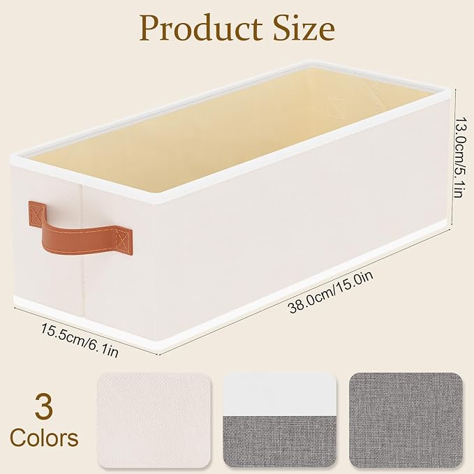 Storage Bin with Double Handles,Beige Basket,15x6x5 In,1-Pack | Collapsible Storage Baskets,Foldable Bathroom Boxes,Damp-Proof PP Panel Clothes Organizer for Shelves Laundry