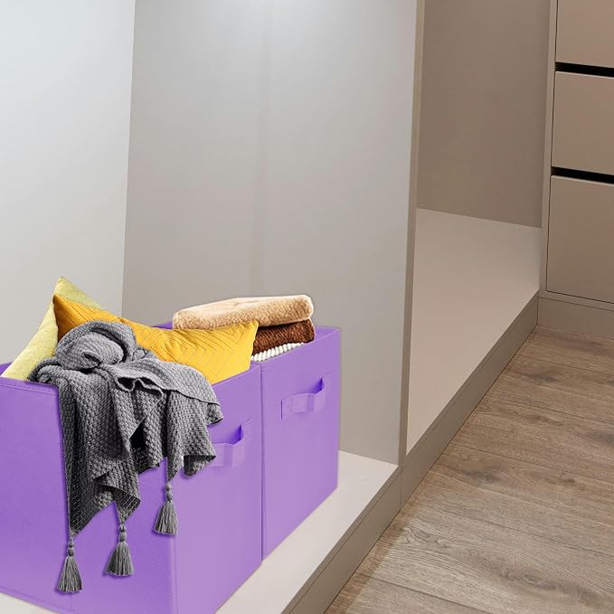 2 Pcs Storage Cubes, 10.5 Inch Collapsible Storage Bins, Fabric Foldable Bins for Organization, Durable Storage Bins for Closet, Shelves, Offices (Light Purple)