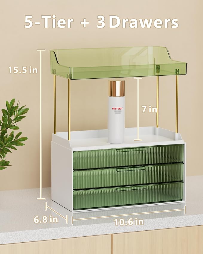 Anylady Bathroom Organizers and Storage, Makeup Organizer (Sturdy Durable Attractive), Ideal for Vanity, Countertop, Counter, Perfume, Skincare, Cabinet, Cosmetic, Dresser Organizer (Green)