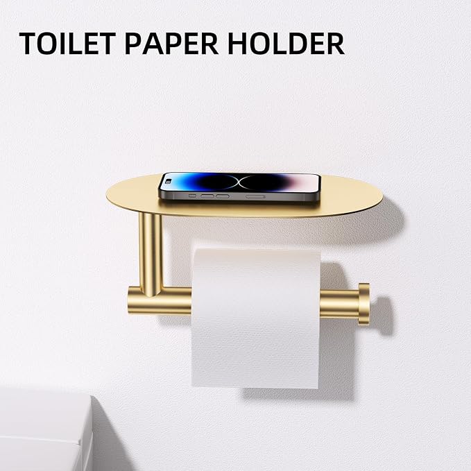 TURS Brushed Gold 5 Piece Bathroom Hardware Set, SUS304 Stainless Steel Bath Towel Bar Set, Bathroom Towel Rack Set Wall Mounted