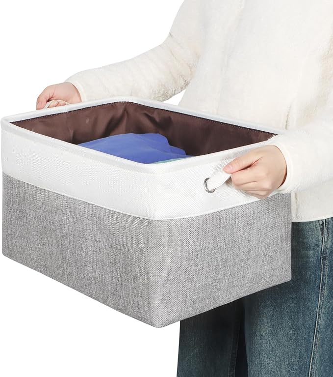 Foldable Storage Bin Collapsible Fabric Storage Basket Cube with Durable Handles Closet Organizer Bins for Organizing Shelves Drawers, Set of 3, 17" x 11.8" x 9.8", Grey