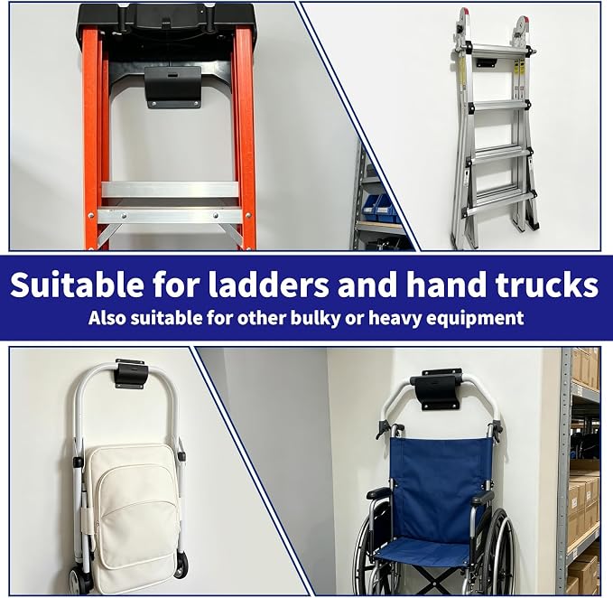 Ladder Hook, Black, Heavy Duty Wall Mount Brackets for Garage Storage, Utility Tool Holder for Folding Chair and Shed Organization