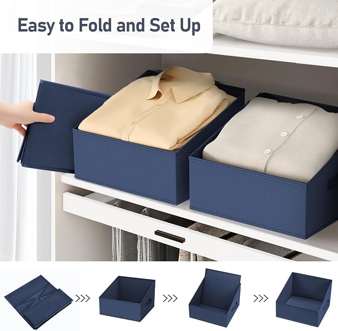 DIMJ Closet Storage Bins 6 Pack - Fabric Trapezoid Closet Organizer Bin, Foldable Storage Baskets for Shelves, Shelf Organizer, Clothing Storage Box for Toys, Books, Towel, Clothes