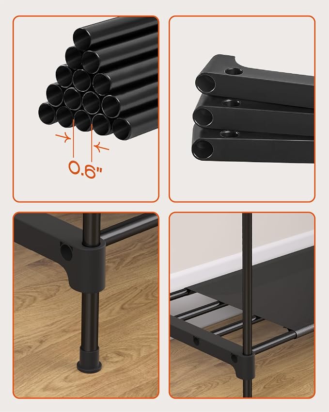 CASAMAYA Clothes Rack, Portable Closet, 44.9 Inch Large Capacity Wardrobe Closet, Clothes Storage Organizer with Shelves and 2 Hanging Rods, Easy to Assembly, Black PCT021B01