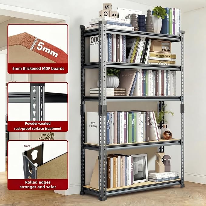 Garage Storage Shelves 36" W x 12" D x 72" H, 2300 LBS Heavy Duty Shelving Unit 5-Tier Adjustable, Extra Wide Boltless Metal Storage Rack for Garage Warehouse Basement