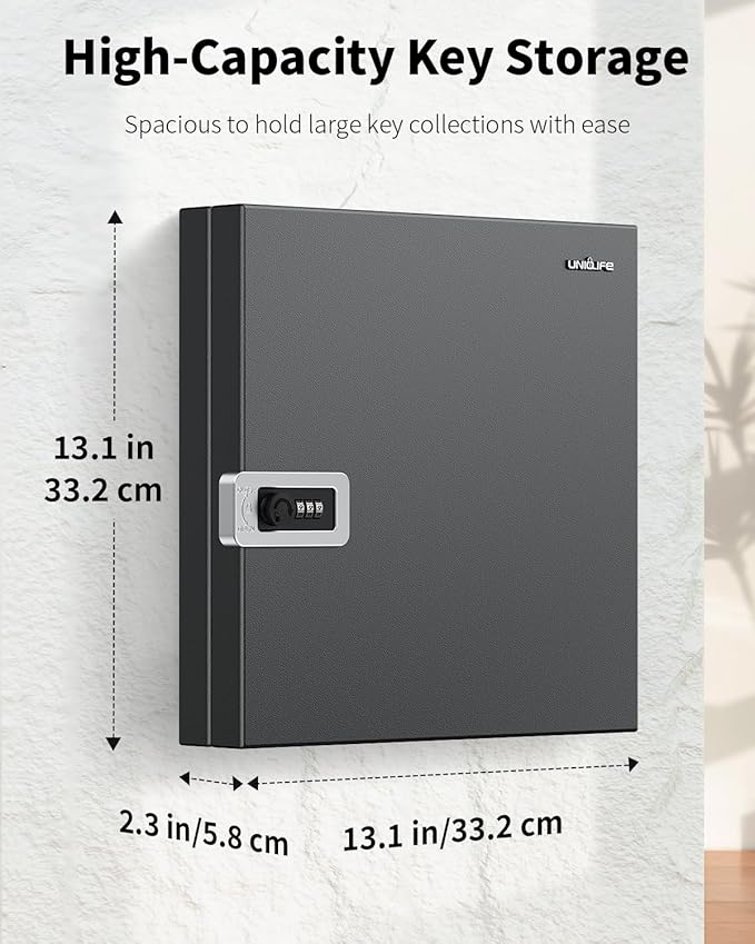 Uniclife 48 Keys Key Lock Box, Wall Mount Key Box, Key Cabinet, Car Key Organizer with Writable Key Racks and Tags, Security Key Holder Storage Box for Office, Hotel & Company