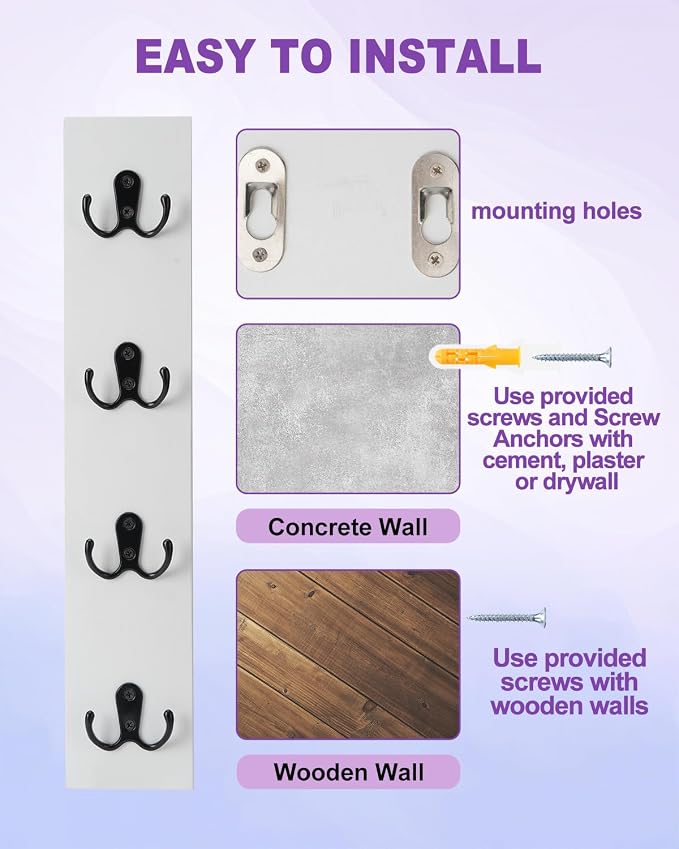 UCEC Space-Saving Wooden Vertical Key Holder for Wall with Hooks for Door | Small White Wooden Key Holder for Entryway, Front Door or Garage, Holds Keys, Wallets & Leashes, Space-Saving Wall Mount