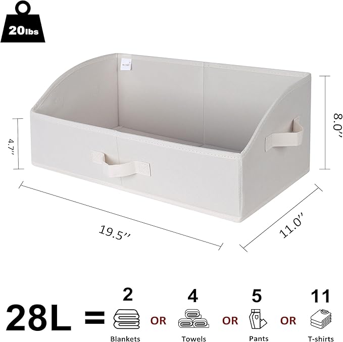 WUIKE Trapezoid Closet Storage Bins with Handles, White & Beige, 3 Pack | 19.5"L x 11"W x 8"H, Sturdy Fabric Construction, Home Storage for Handbags, Clothes, Towels, Wardrobes, and Living Rooms