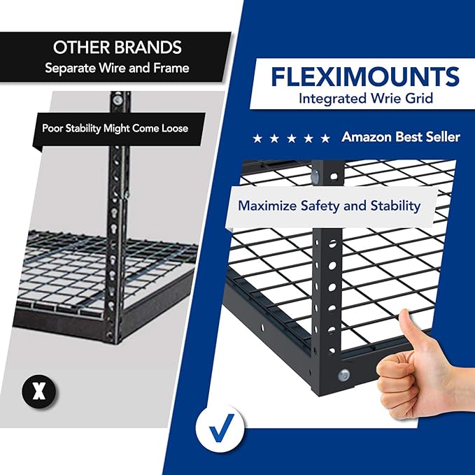 FLEXIMOUNTS 2x8 Overhead Garage Ceiling Storage Rack Organization, White | 400lbs Weight Capacity, 22"-40" Adjustable Organization System, Heavy-Duty Metal Ceiling Racks, Classic Series