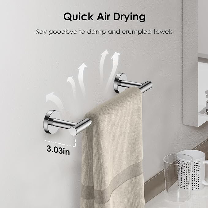 FORIOUS Towel Bar 12" Towel Racks for Bathroom Wall Mounted Chrome | Total Length 14 Inch, Rustproof, Stainless Steel Towel Holder, Wall Mounted for Bathroom Bedroom, Heavy Duty, Space Saving