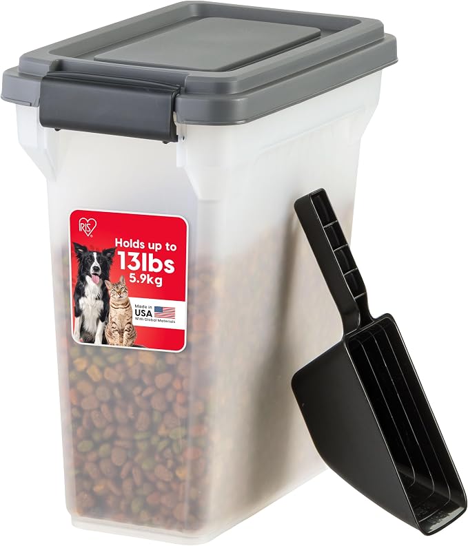 IRIS USA Dog Food Storage Container, Up to 13 lbs, Dark Gray, Made in USA | Includes 2-Cup Scoop, Airtight Seal, BPA-Free, Bird Seed, Cat food, Treats, Keeps Kibble Fresh, Pellets