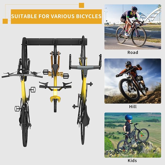 Housolution Bike Storage Rack 48Inch for 6 Bikes + 5 Helmets, Up to 500lbs | Heavy Duty Bike Hangers for Garage, Bike Hooks for Garage, Solid Steel Bicycle Storage, Bike Wall Mount, New Black